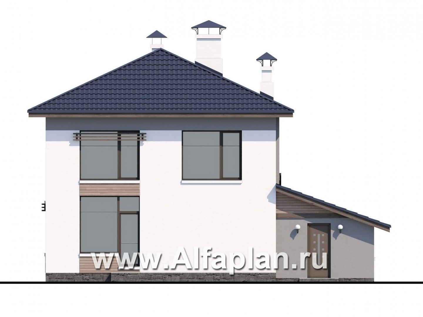 Проекты домов Альфаплан - «Бухта счастья» - двухэтажный дом с навесом для машины - изображение фасада №4