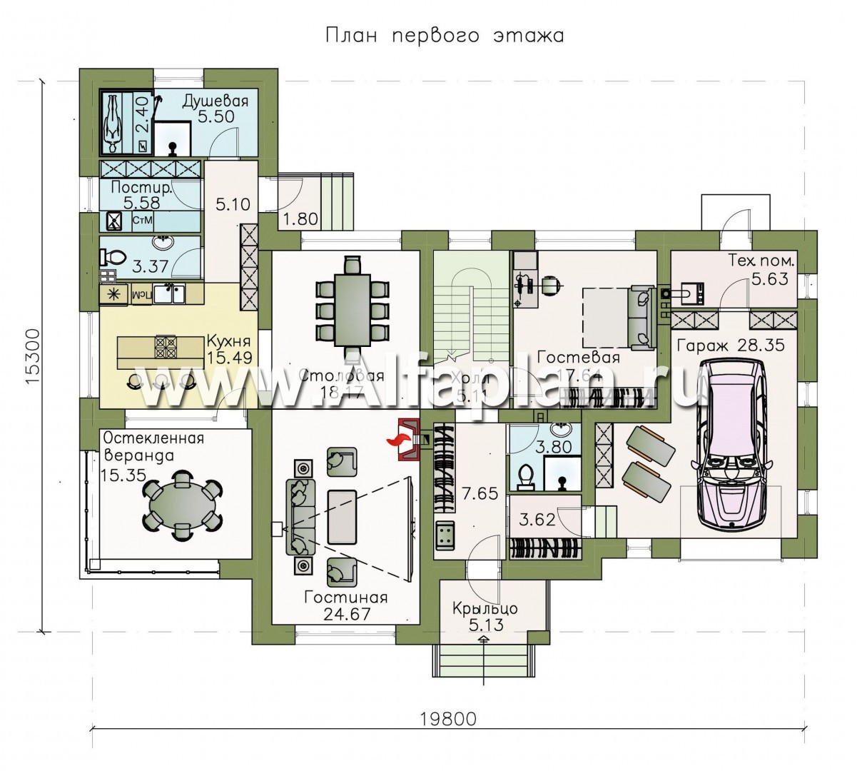 Проекты домов Альфаплан - «Альтернатива Хиггса» - современный дом с гаражом и верандой - план проекта №1