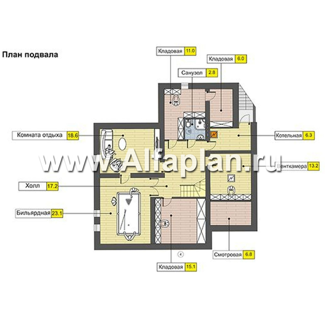 Проекты домов Альфаплан - Современный коттедж с гаражом и бильярдной - план проекта №1