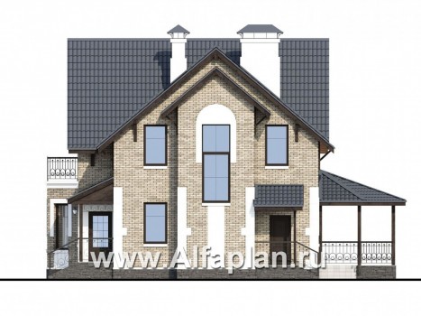 Проекты домов Альфаплан - Кирпичный дом «Оптима» с красивым эркером - превью фасада №2
