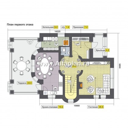 Проекты домов Альфаплан - Классический двухэтажный коттедж с большой террасой - превью плана проекта №1