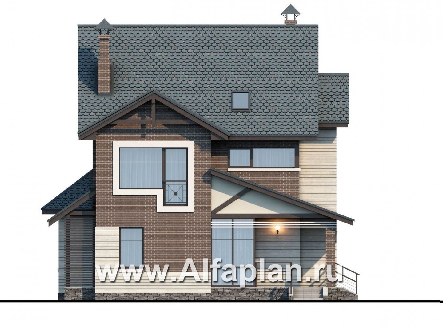 Проекты домов Альфаплан - «Прагматика» - современный коттедж с террасой и бильярдной - изображение фасада №1