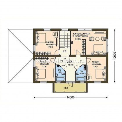 Проекты домов Альфаплан - Двухэтажный дом с гаражом - превью плана проекта №2