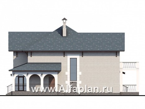 Проекты домов Альфаплан - «Реноме» - коттедж с красивой галереей и большой террасой - превью фасада №2