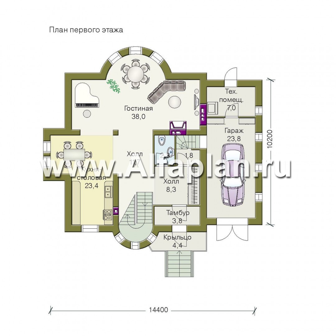 Проекты домов Альфаплан - «Барби-Холл»  - коттедж с полукруглым эркером - план проекта №1