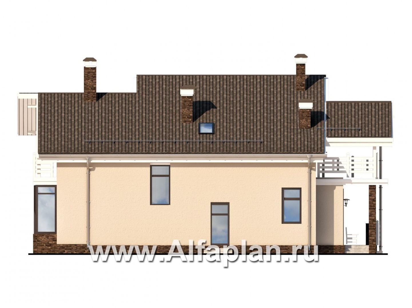 Проекты домов Альфаплан - Современный коттедж с большой угловой террасой - изображение фасада №2