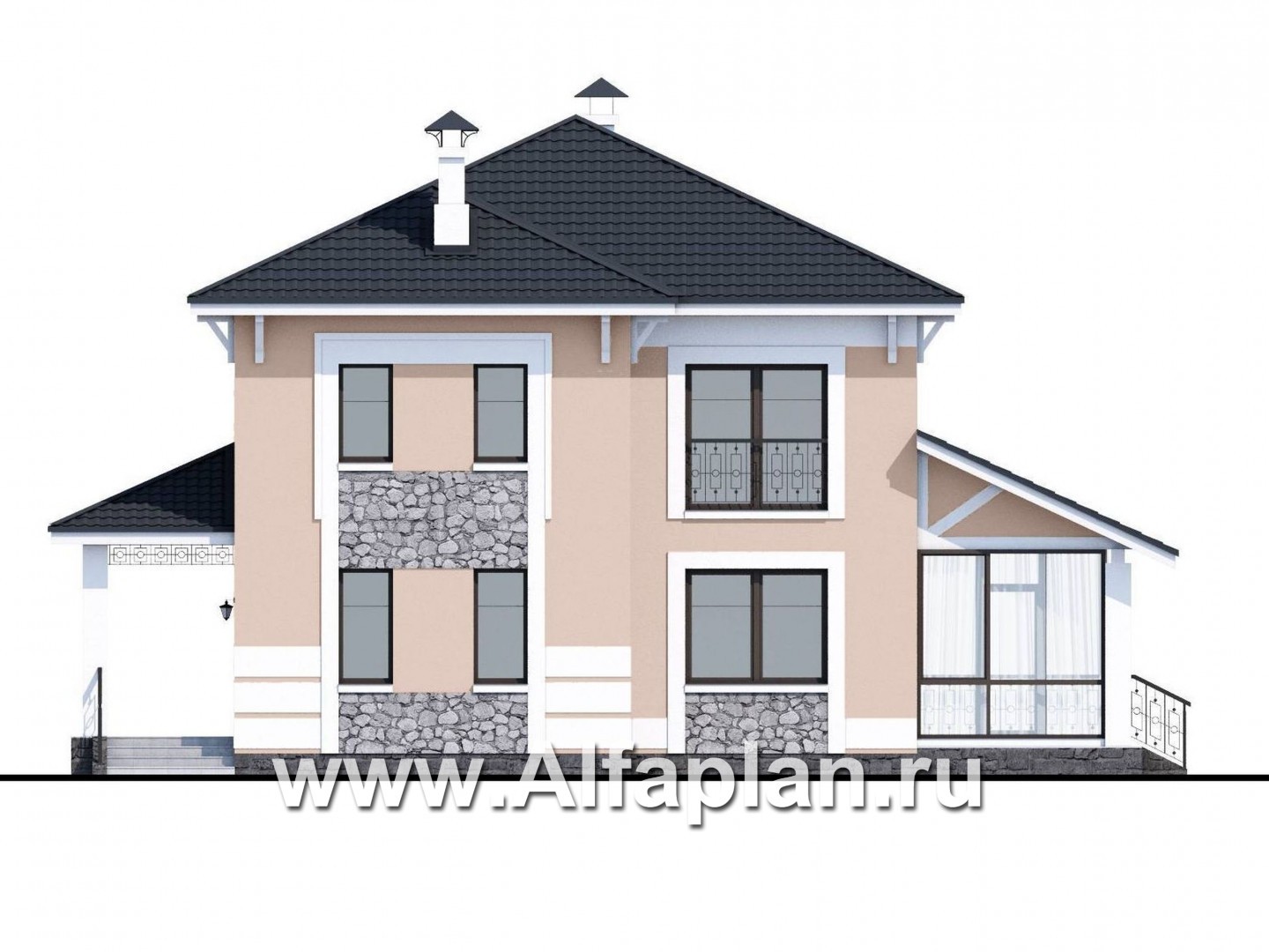 Проекты домов Альфаплан - «Счастье рядом» - двухэтажный дом с комфортной планировкой - изображение фасада №4