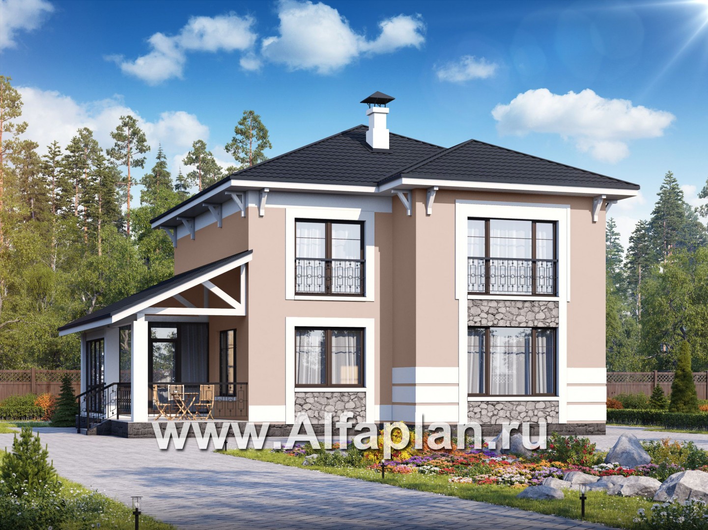 Проекты домов Альфаплан - «Счастье рядом» - двухэтажный дом с комфортной планировкой - основное изображение