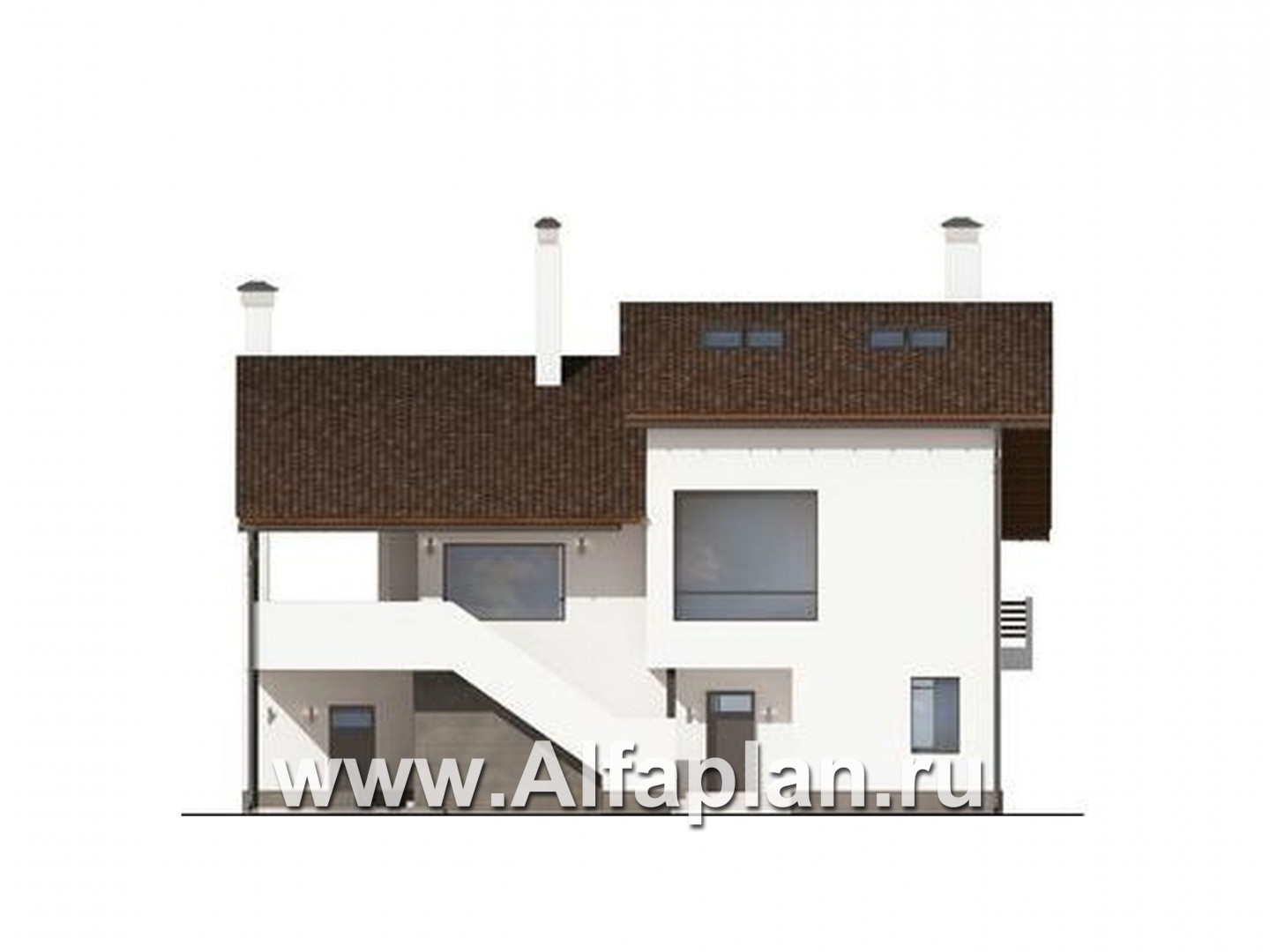 Проект двухэтажного дома, планировка с гостиной на 2 эт, с террасой и навесом на 1 авто, в современном стиле - фасад дома