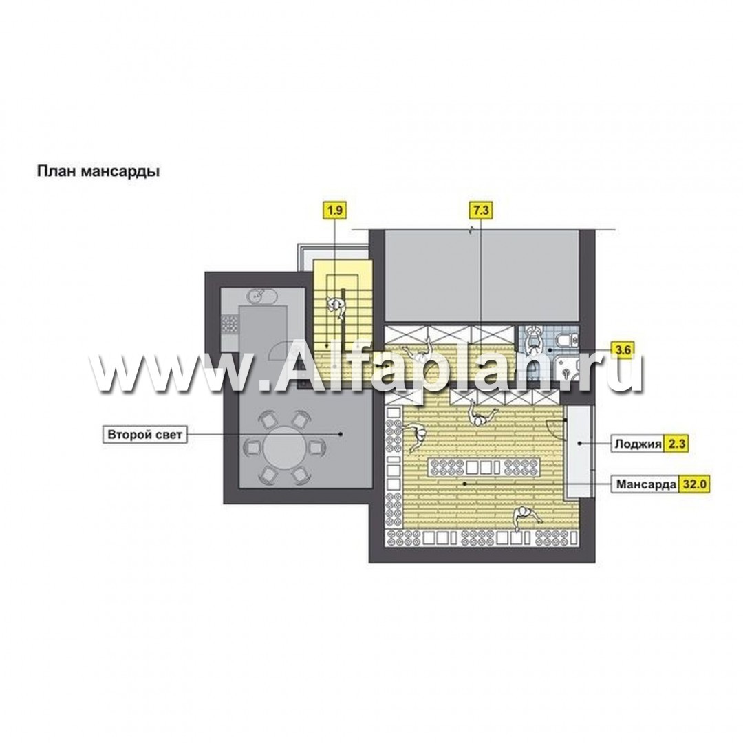 Проекты домов Альфаплан - Коттедж с эффектными фасадами и планировкой - план проекта №3