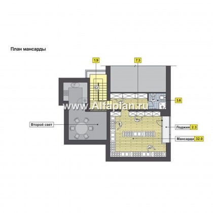 Проекты домов Альфаплан - Коттедж с эффектными фасадами и планировкой - превью плана проекта №3