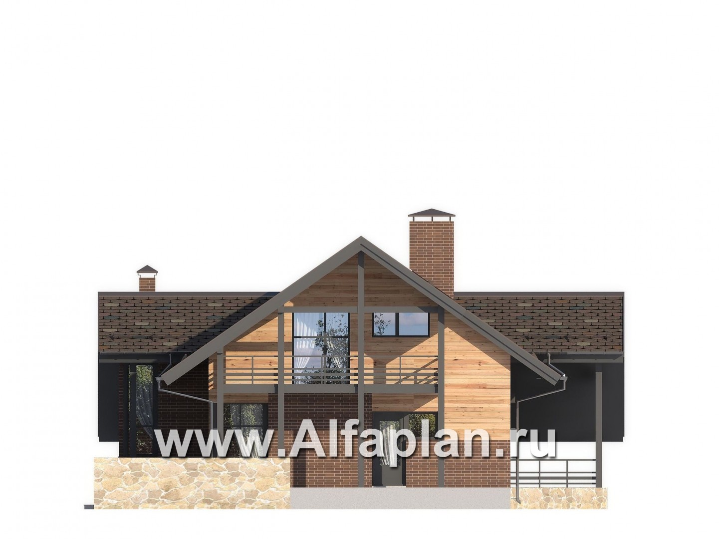 Проекты домов Альфаплан - Проект современного дома с навесом для машины - изображение фасада №2