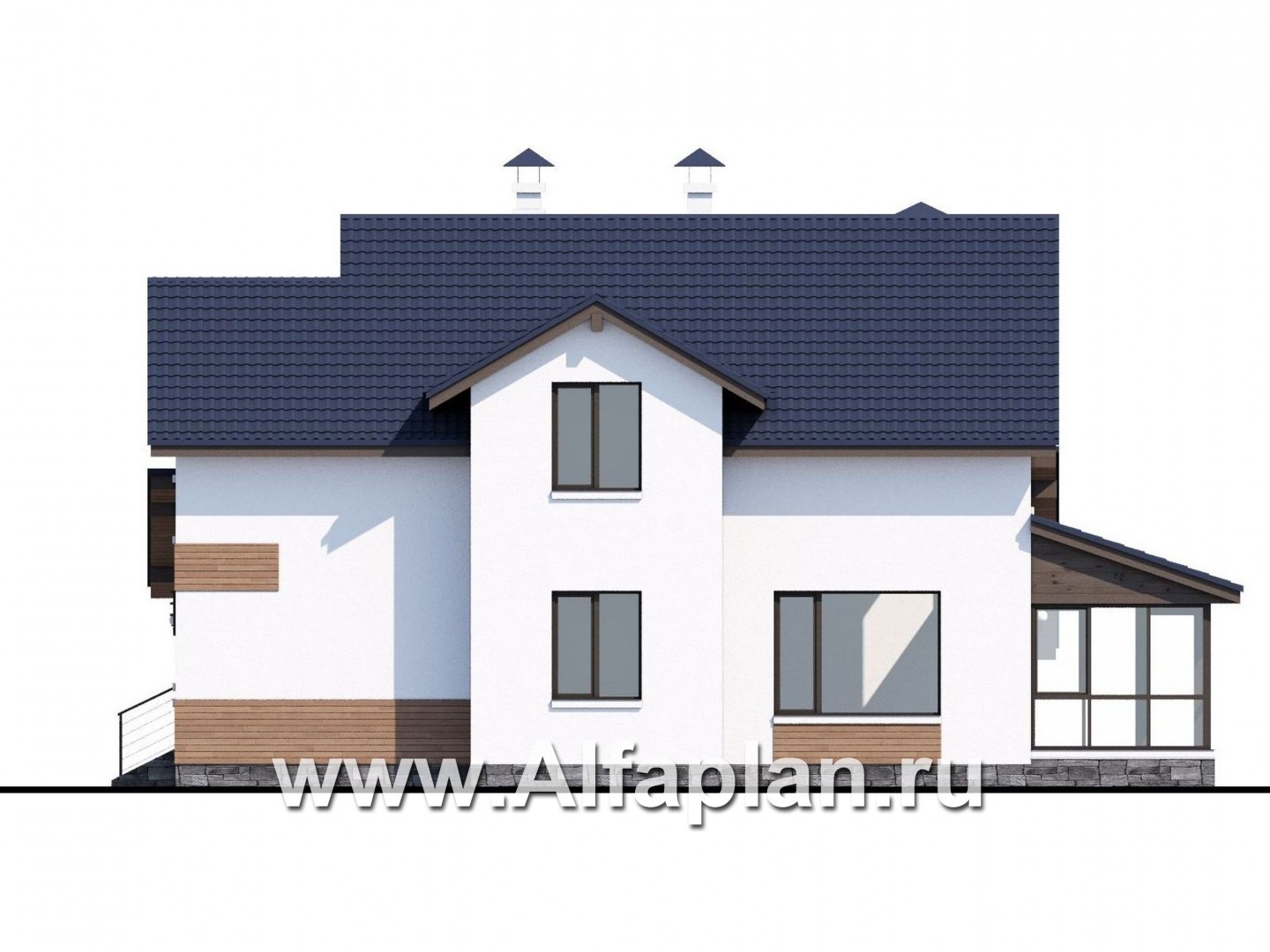 Проекты домов Альфаплан - «Четвертое измерение» - стильный современный дом с комфортабельной планировкой - изображение фасада №2