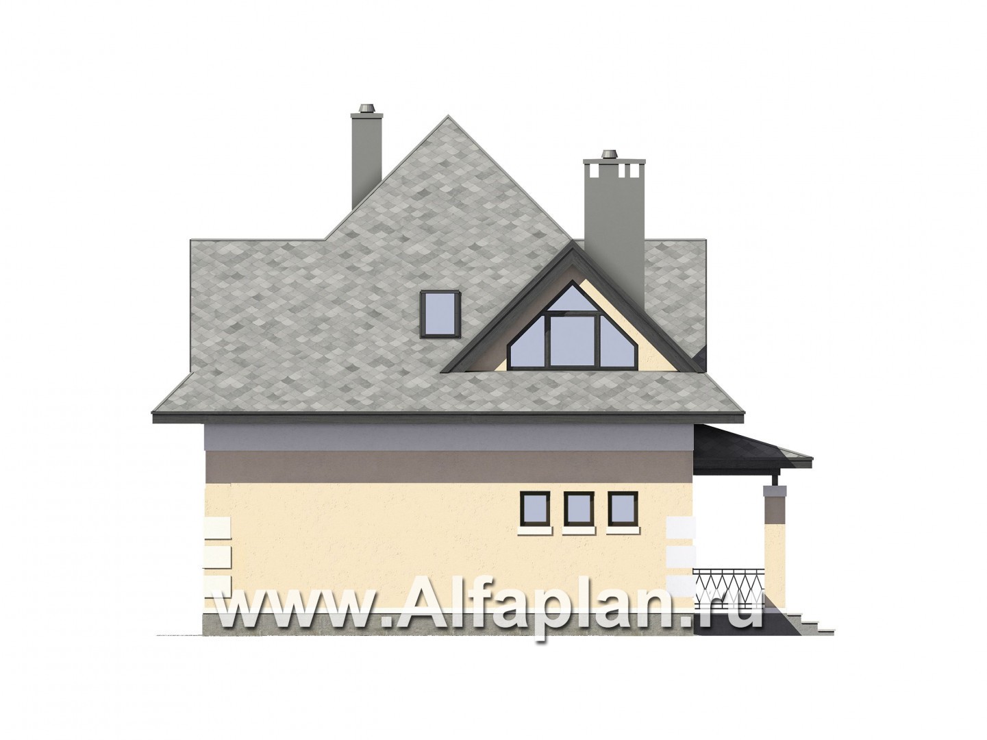 Проекты домов Альфаплан - Компактный и экономичный мансардный дом - изображение фасада №2