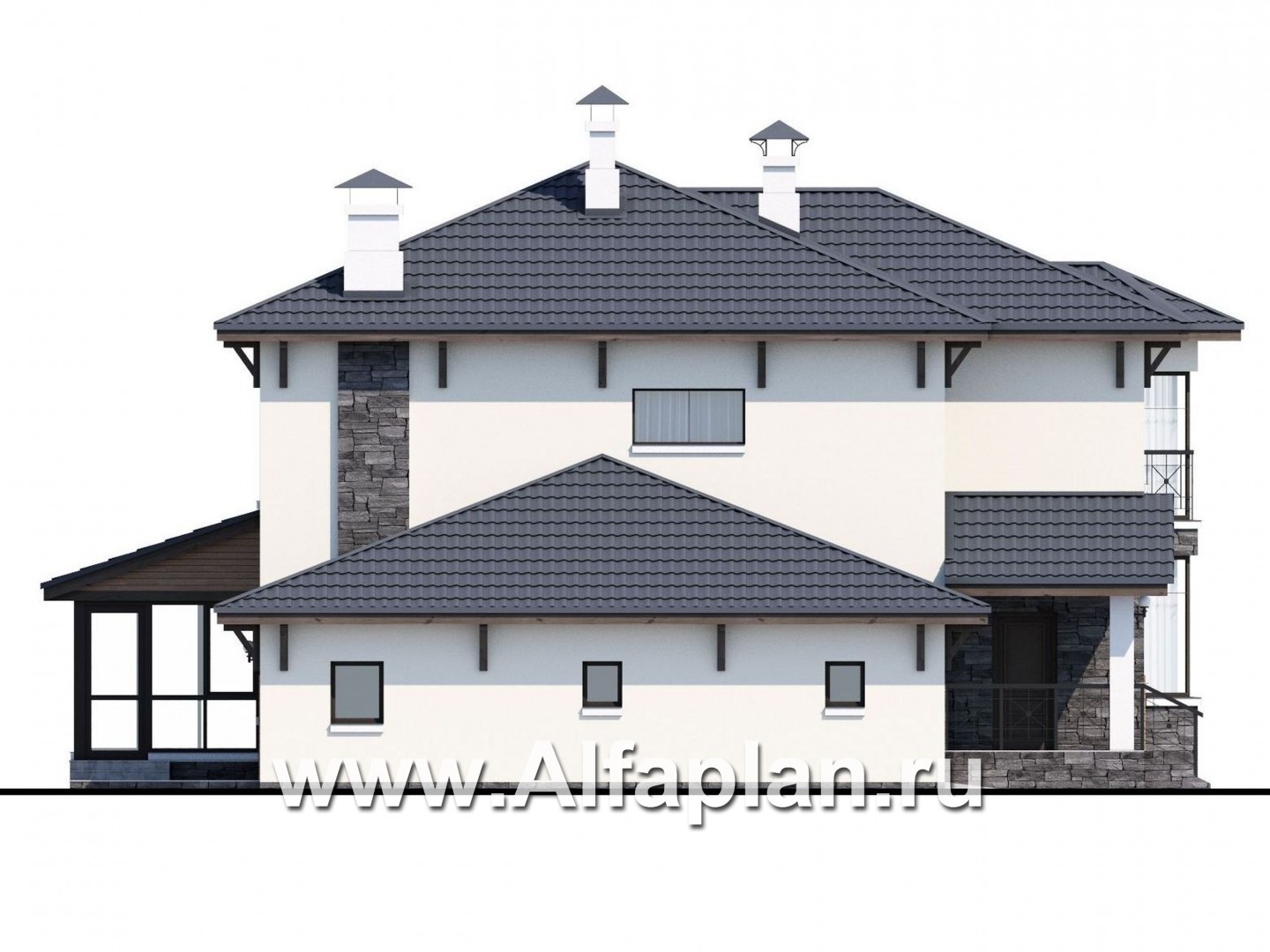 Проекты домов Альфаплан - «Четвертое измерение» - современный комфортный двухэтажный дом - изображение фасада №3