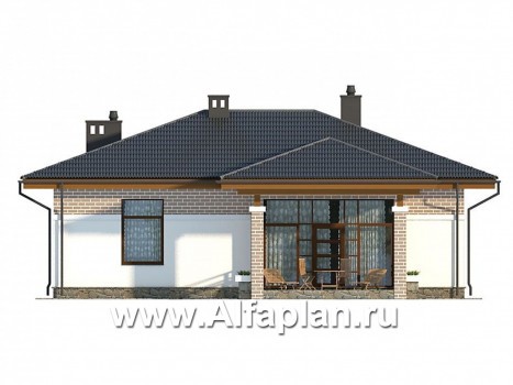 Проекты домов Альфаплан - Компактный одноэтажный дом для небольшой семьи - превью фасада №2