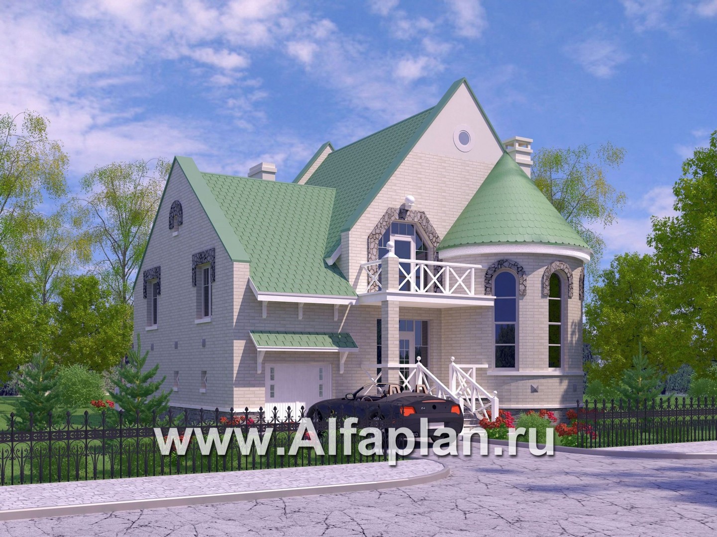 Проекты домов Альфаплан - «Онегин» - представительный загородный дом в стиле замка - дополнительное изображение №1