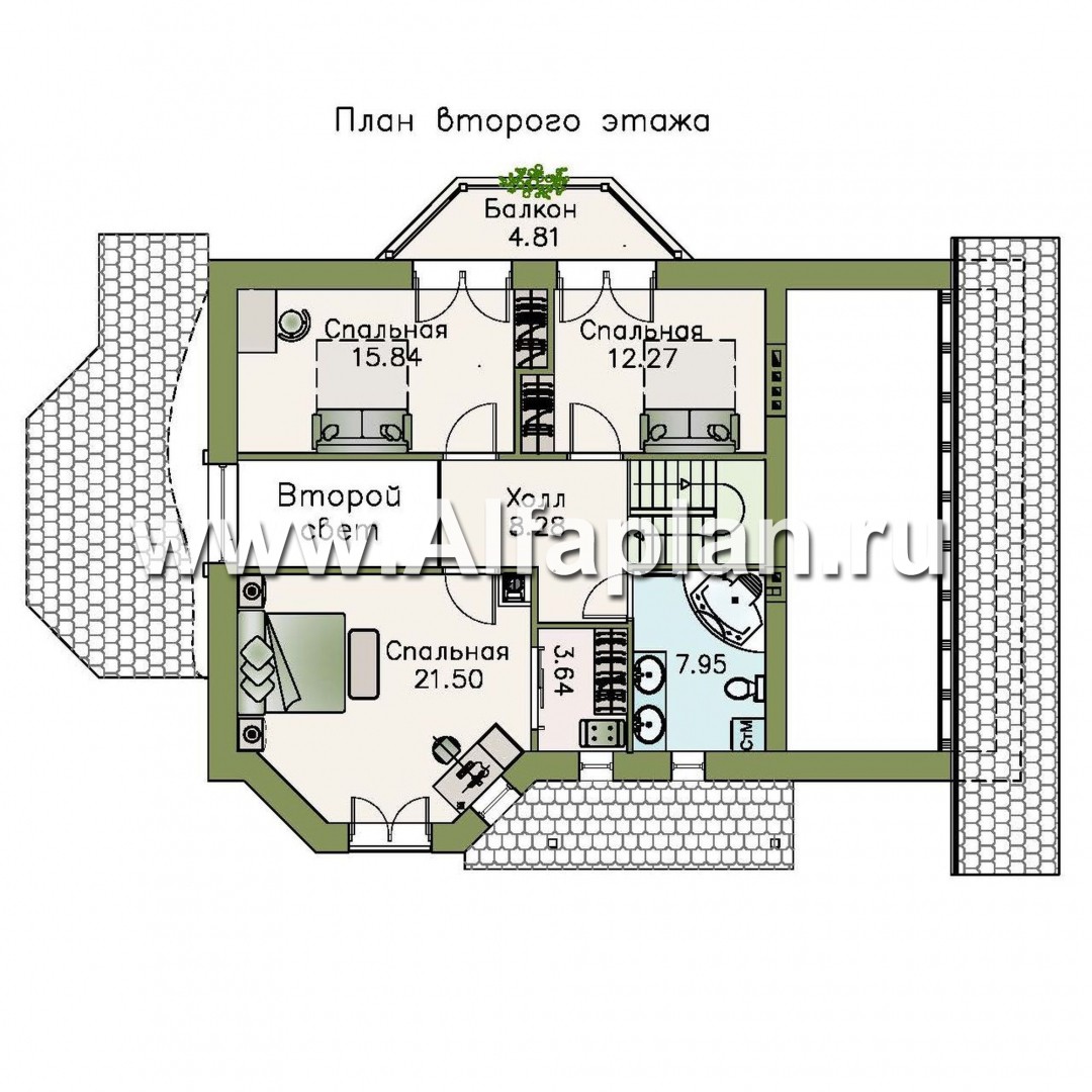 Проекты домов Альфаплан - «Грюсгот» - проект  коттеджа с гаражом и верандой - план проекта №2