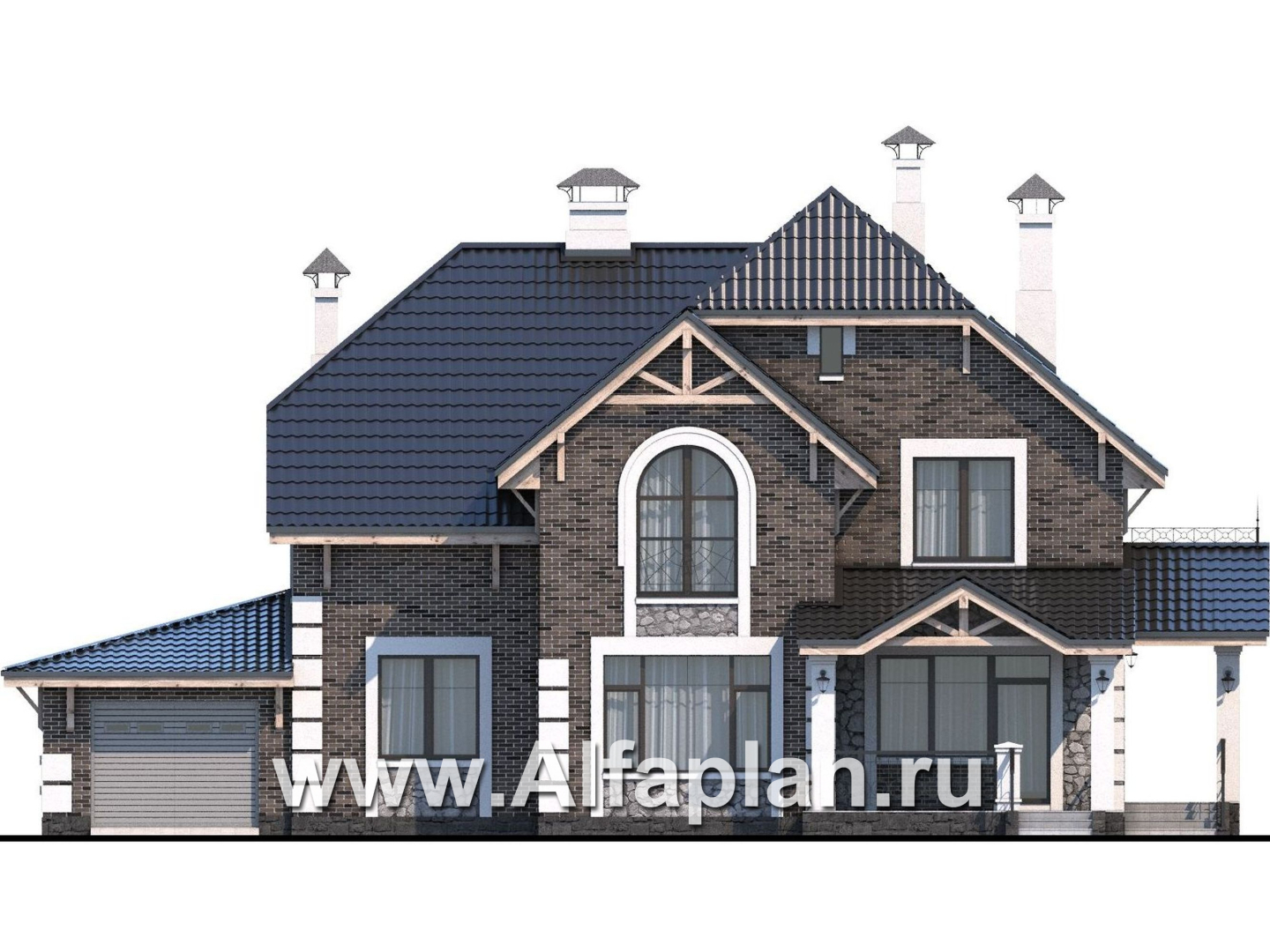 Проекты домов Альфаплан - «Ясная поляна»- коттедж для большой семьи - и бильярдной - изображение фасада №1