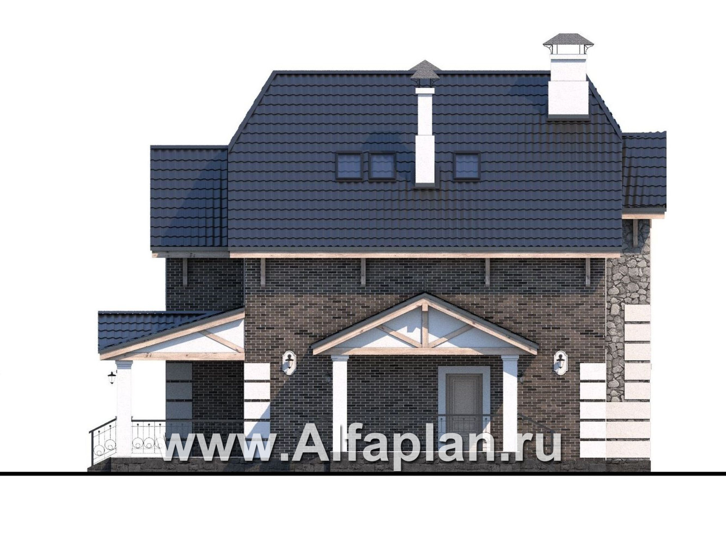 Проекты домов Альфаплан - «Ясная поляна»- коттедж для большой семьи - и бильярдной - изображение фасада №2