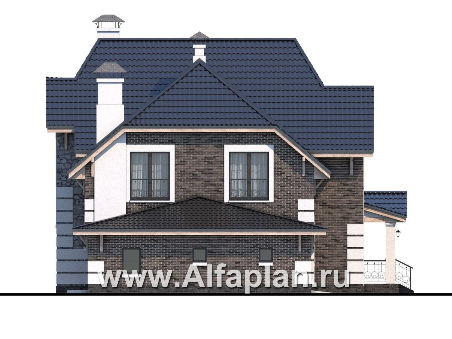 Проекты домов Альфаплан - «Ясная поляна»- коттедж для большой семьи - и бильярдной - изображение фасада №3