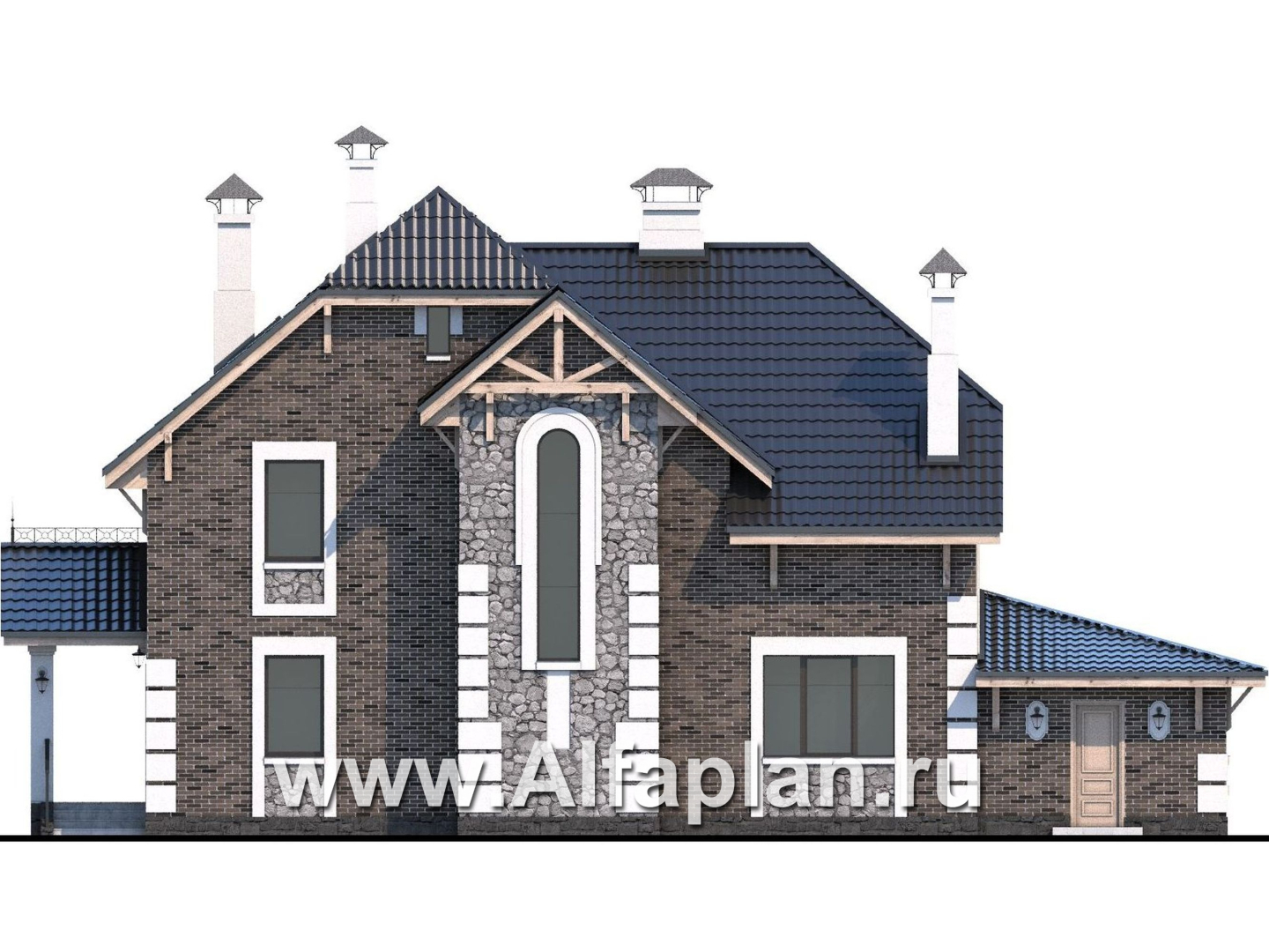 Проекты домов Альфаплан - «Ясная поляна»- коттедж для большой семьи - и бильярдной - изображение фасада №4