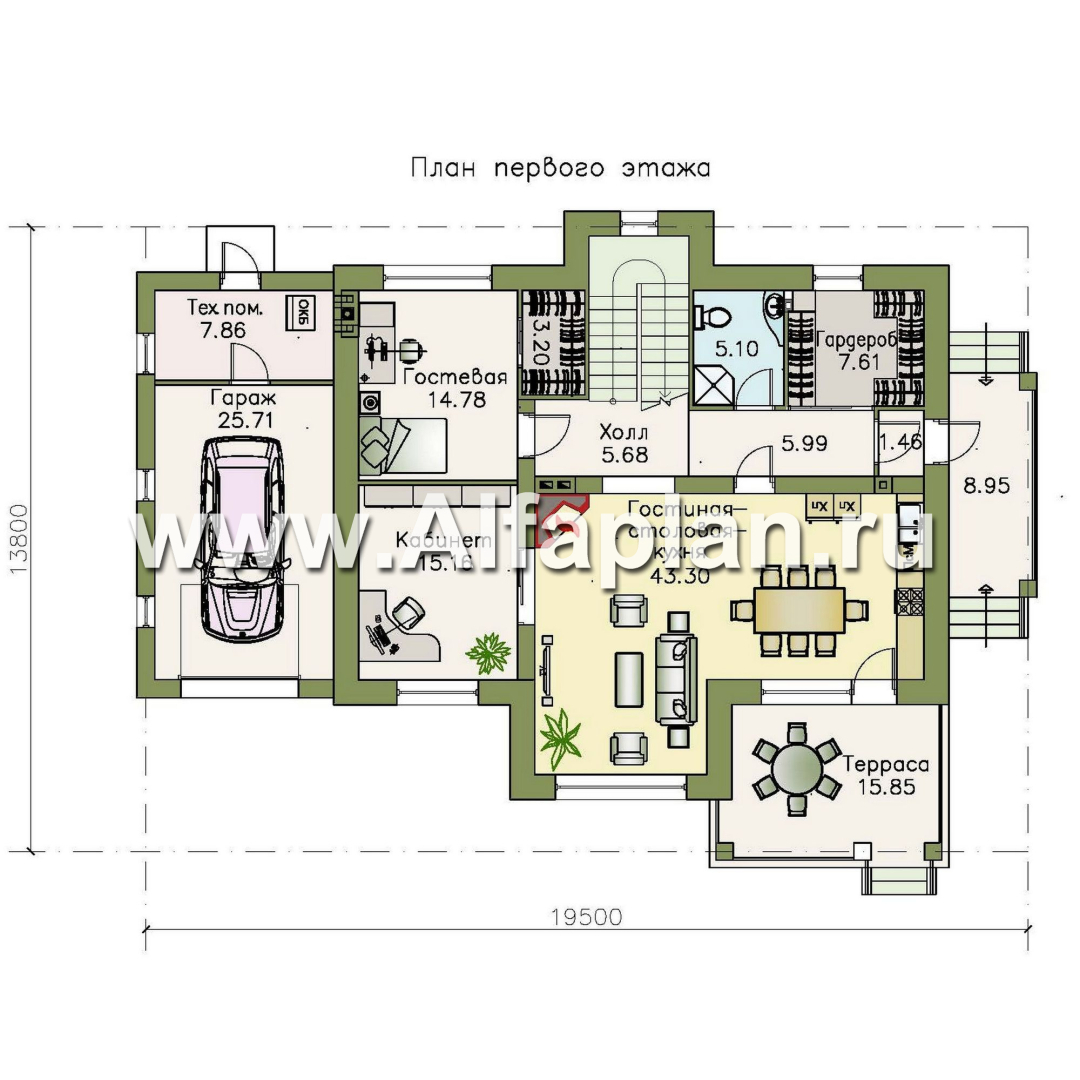 Проекты домов Альфаплан - «Ясная поляна»- коттедж для большой семьи - и бильярдной - план проекта №1