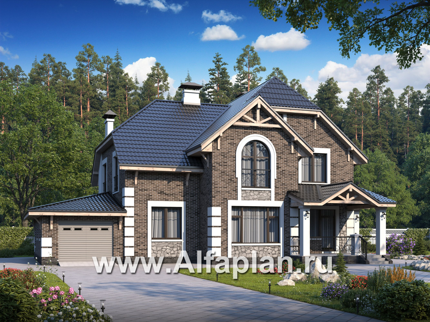 Проекты домов Альфаплан - «Ясная поляна»- коттедж для большой семьи - и бильярдной - основное изображение