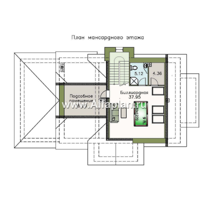 Проекты домов Альфаплан - «Ясная поляна»- коттедж для большой семьи - и бильярдной - превью плана проекта №4