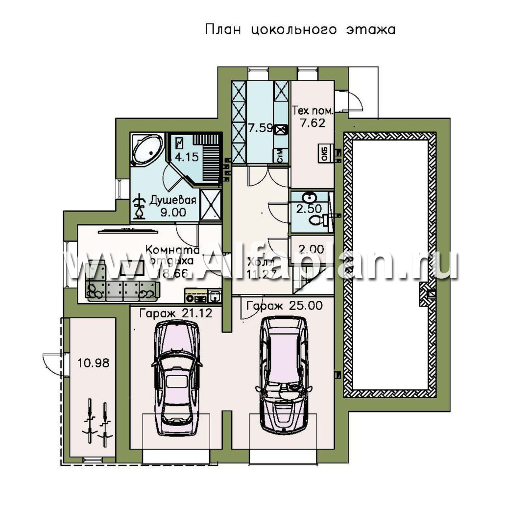 Проекты домов Альфаплан - «Три семерки» - трехэтажный загородный особняк, современный дизайн дома - изображение плана проекта №1