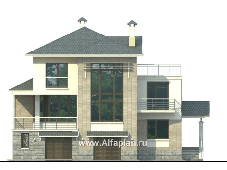 Проекты домов Альфаплан - «Три семерки» - трехэтажный загородный особняк, современный дизайн дома - превью фасада №1