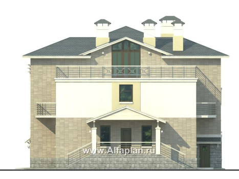 Проекты домов Альфаплан - «Три семерки» - трехэтажный загородный особняк, современный дизайн дома - превью фасада №2