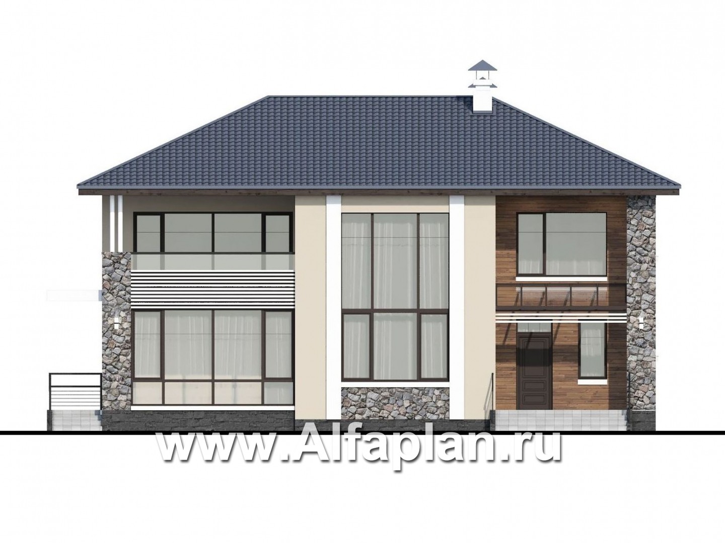 Проекты домов Альфаплан - «Семь звезд» - современный коттедж с панорамными окнами - изображение фасада №1