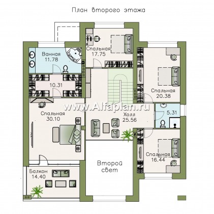 Проекты домов Альфаплан - «Семь звезд» - современный коттедж с панорамными окнами - превью плана проекта №2