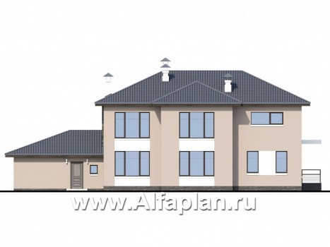 Проекты домов Альфаплан - «Семь звезд» - современный коттедж с панорамными окнами и гаражом - превью фасада №4