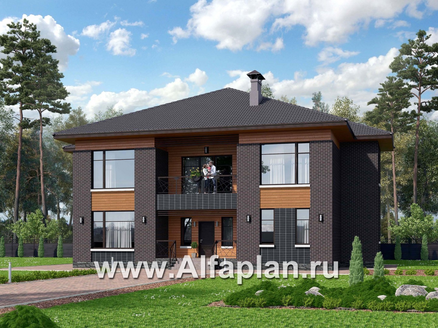 Проекты домов Альфаплан - «Дунай» — вилла с двусветной гостиной - основное изображение