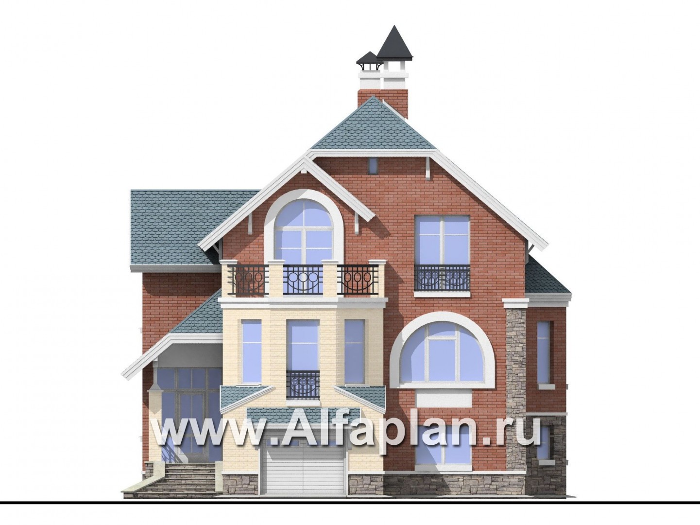 Проекты домов Альфаплан - «Корвет» - трехэтажный коттедж - - изображение фасада №1