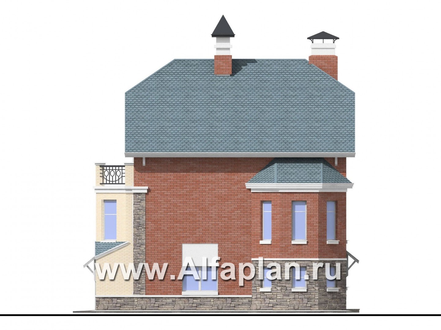 Проекты домов Альфаплан - «Корвет» - трехэтажный коттедж с гаражом - изображение фасада №2