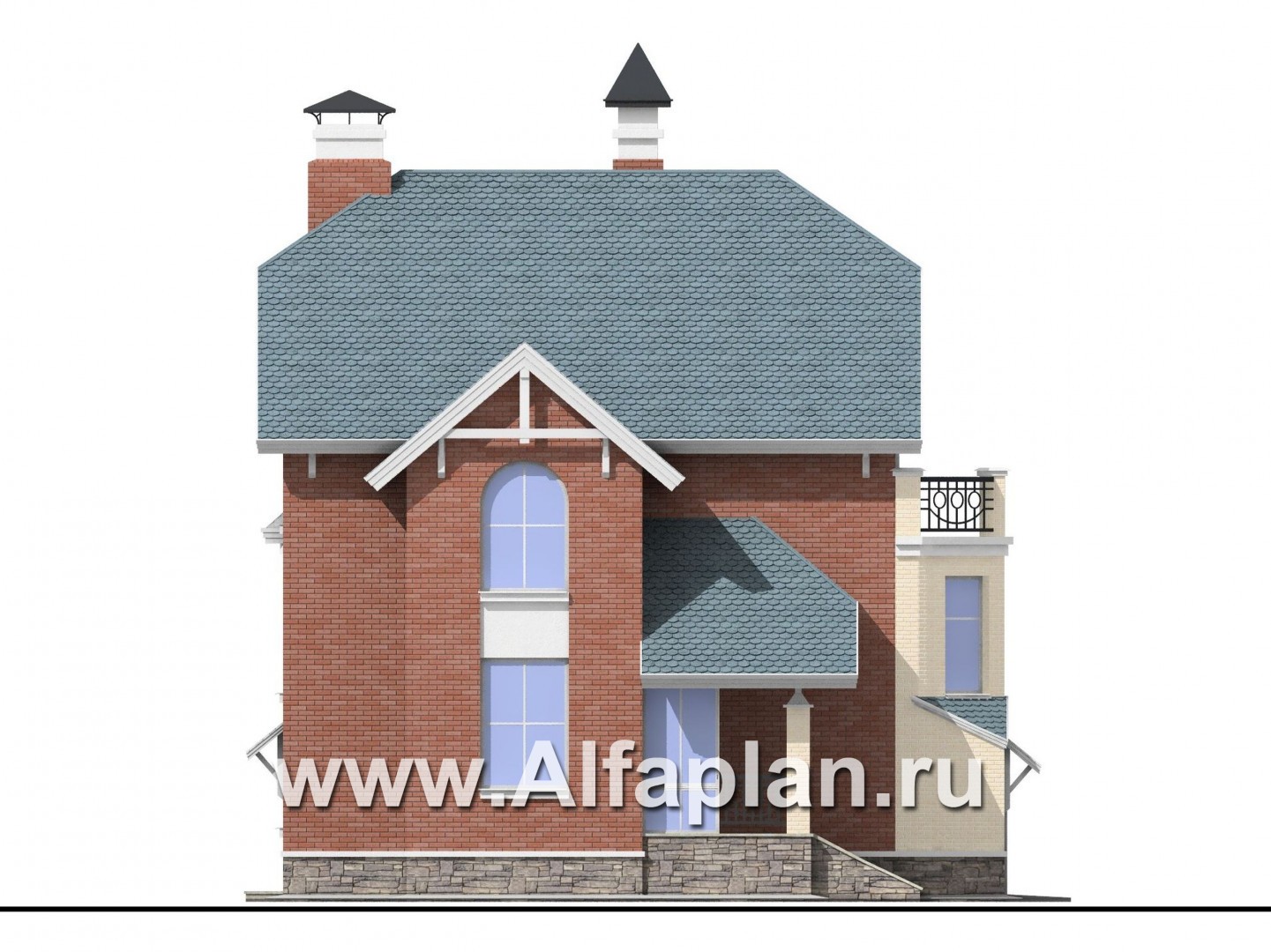 Проекты домов Альфаплан - «Корвет» - трехэтажный коттедж - - изображение фасада №3