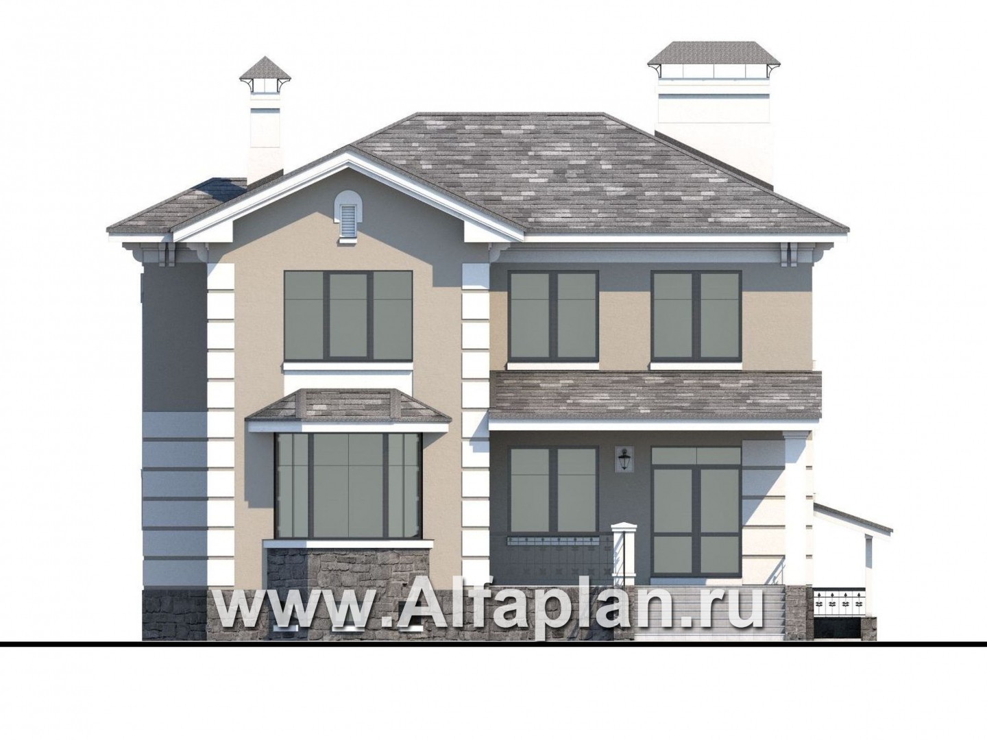 Проекты домов Альфаплан - «Репутация»- аристократический коттедж из блоков с цоколем - изображение фасада №4