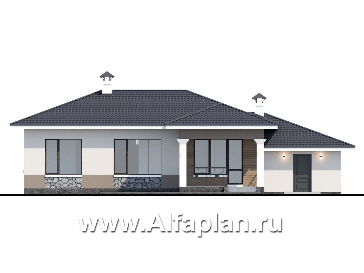 Проекты домов Альфаплан - "Новый свет" - проект одноэтажного дома с гаражом для небольшой семьи - изображение фасада №4