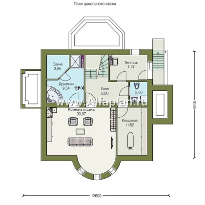 Проекты домов Альфаплан - «Петит Плюс» - коттедж с цокольным этажом - превью плана проекта №1