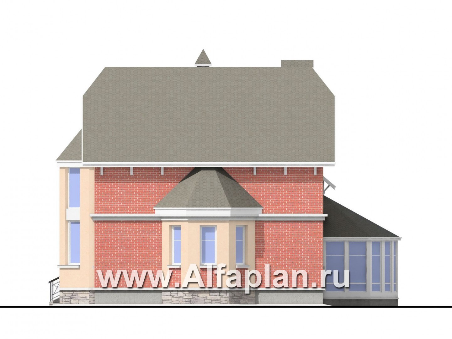Проекты домов Альфаплан - «Фаворит» - коттедж с эркером и навесом для машины - изображение фасада №2