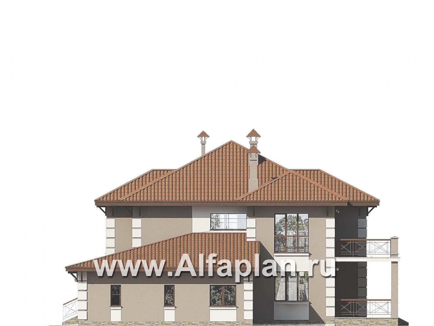 Проекты домов Альфаплан - «Капулетти» - двухэтажный коттедж с гаражом на две машины - изображение фасада №2