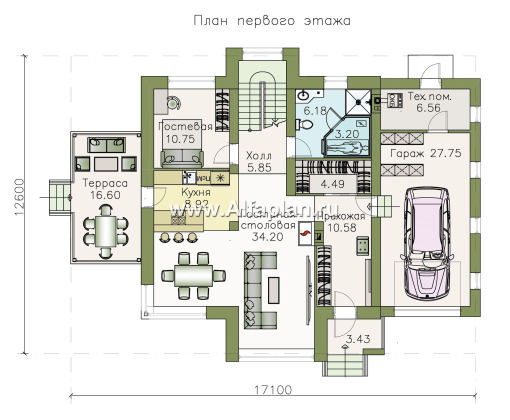 Проекты домов Альфаплан - «Альтаир» - современный мансардный дом с гаражом - превью плана проекта №1