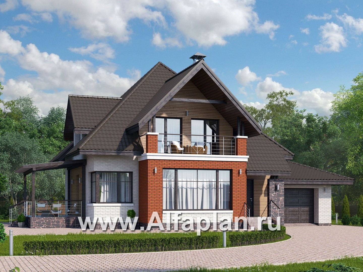 Проекты домов Альфаплан - «Арктур»  - современный мансардный дом - основное изображение