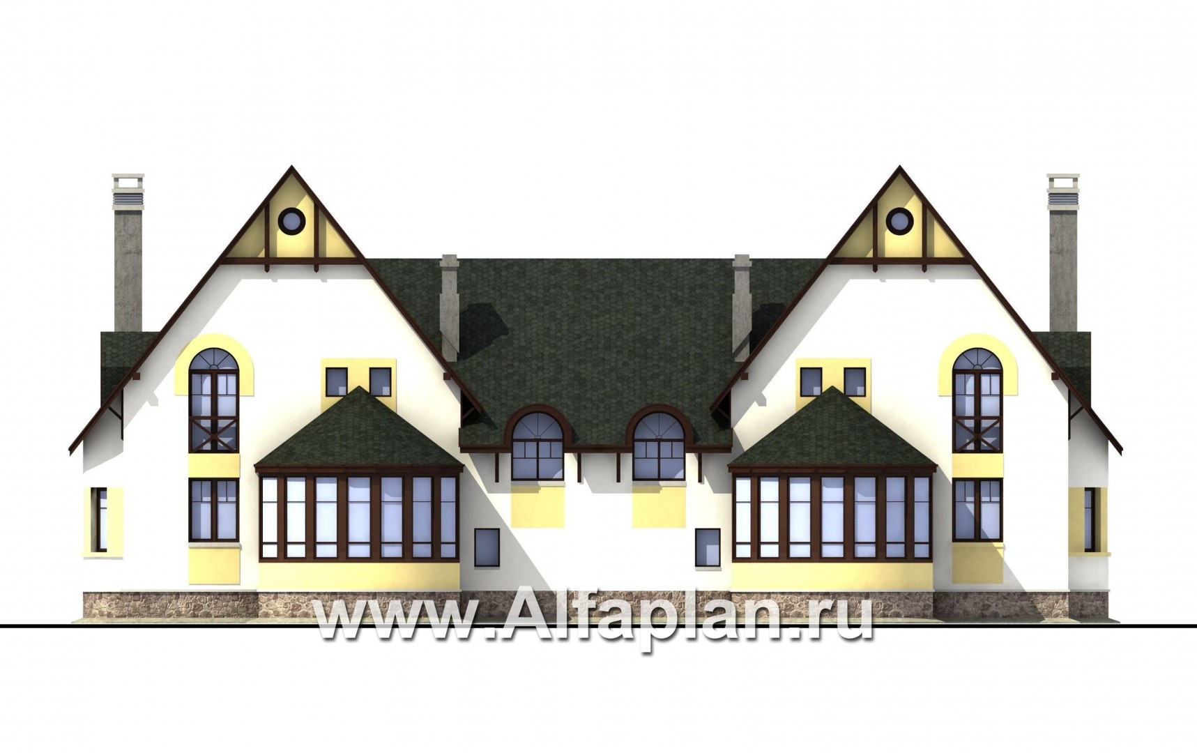Проекты домов Альфаплан - «Онегин» - дуплекс (дом на две семьи) в стиле замка - изображение фасада №4