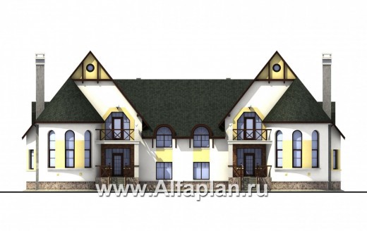 Проекты домов Альфаплан - «Онегин» - дуплекс (дом на две семьи) в стиле замка - превью фасада №1