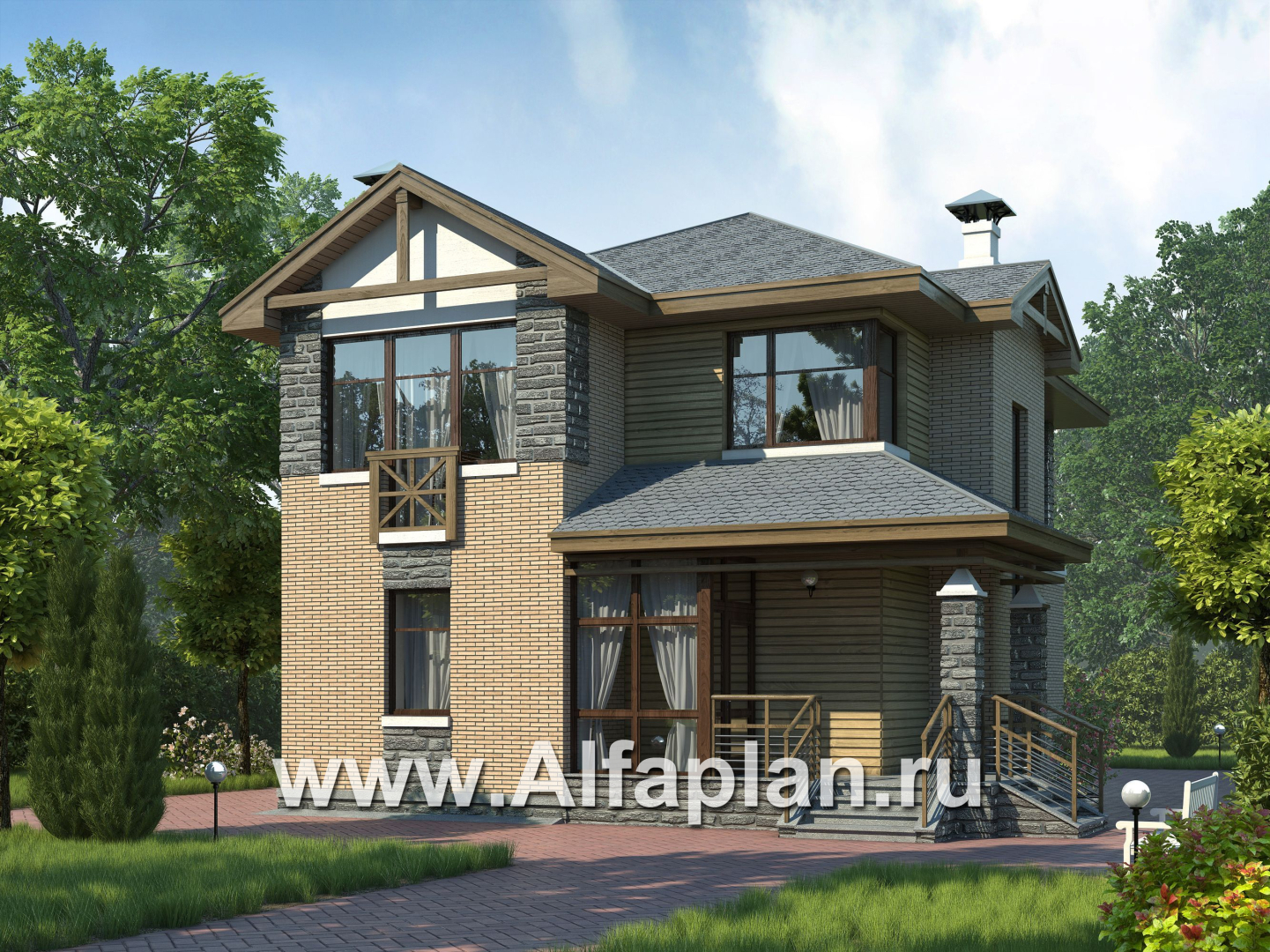 Проекты домов Альфаплан - «Оникс» - компактный двухэтажный дом для небольшого участка - основное изображение