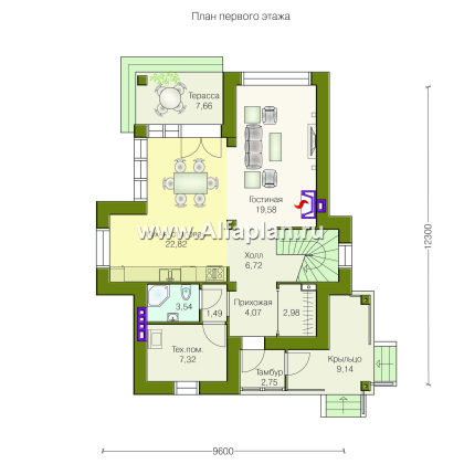 Проекты домов Альфаплан - «Оникс» - компактный двухэтажный дом для небольшого участка - превью плана проекта №1